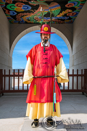 Miva Stock_3664 South Korea, Seoul, Guard at Gyeongbokgung palace