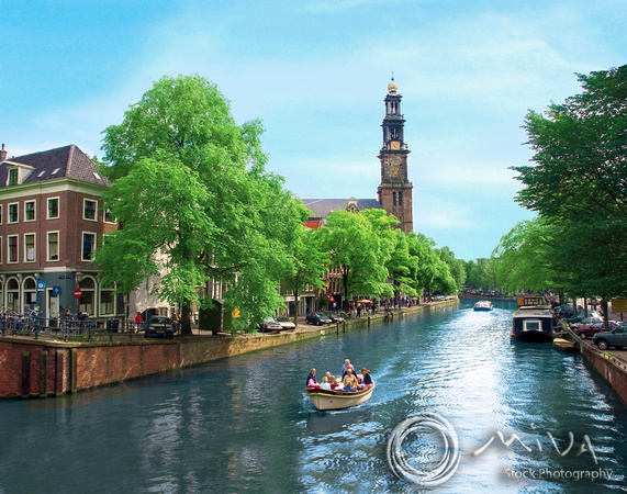 Miva Stock_1594 - Netherlands, Amsterdam, canal, bell-tower