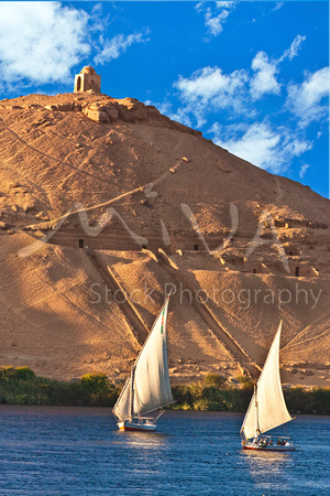 Miva Stock_1734 - Egypt, Aswan, Nile River, Felucca sailboats
