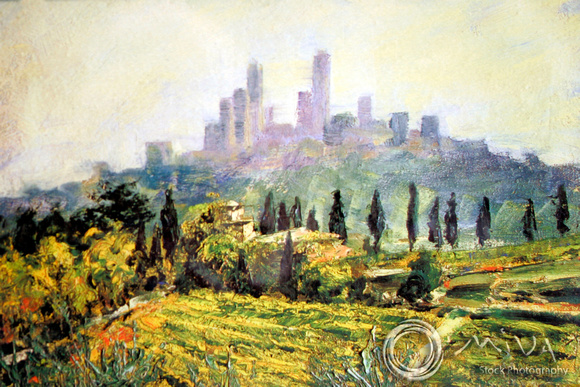 Miva Stock_1898 - Italy, San Gimignano, painting of Skyline