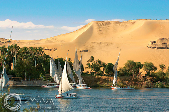 Miva Stock_0816 - Egypt, Aswan, Nile River, Felucca sailboats