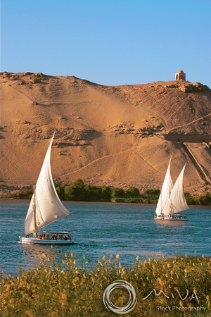 Miva Stock_0824 - Egypt, Aswan, Nile River, Felucca sailboats