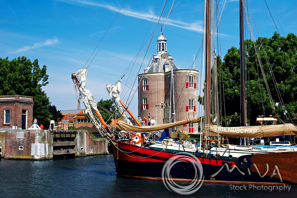 Miva Stock_1242 - Netherlands; Enkhuizen; canal; Tower, boat