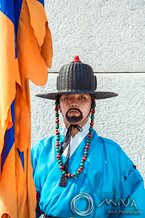 Miva Stock_3668 South Korea, Seoul, Guard at Gyeongbokgung palace