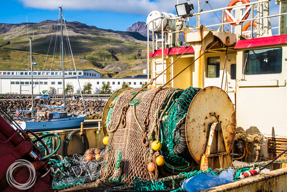 Miva Stock_3417 - Iceland, Grundarfjordur Harbor Trawler Nets